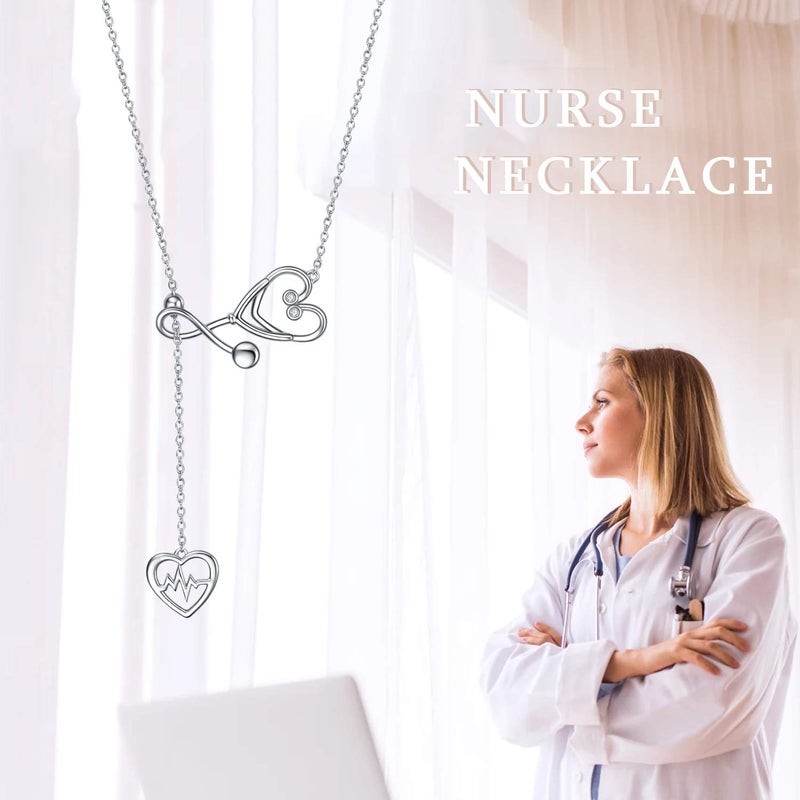 YFN Sterling Silver Stethoscope Jewelry Heartbeat EKG Adjustable Lariat Y Necklace for Women Doctor Nurse Gift (Stethoscope Lariat Necklace) - Image 4